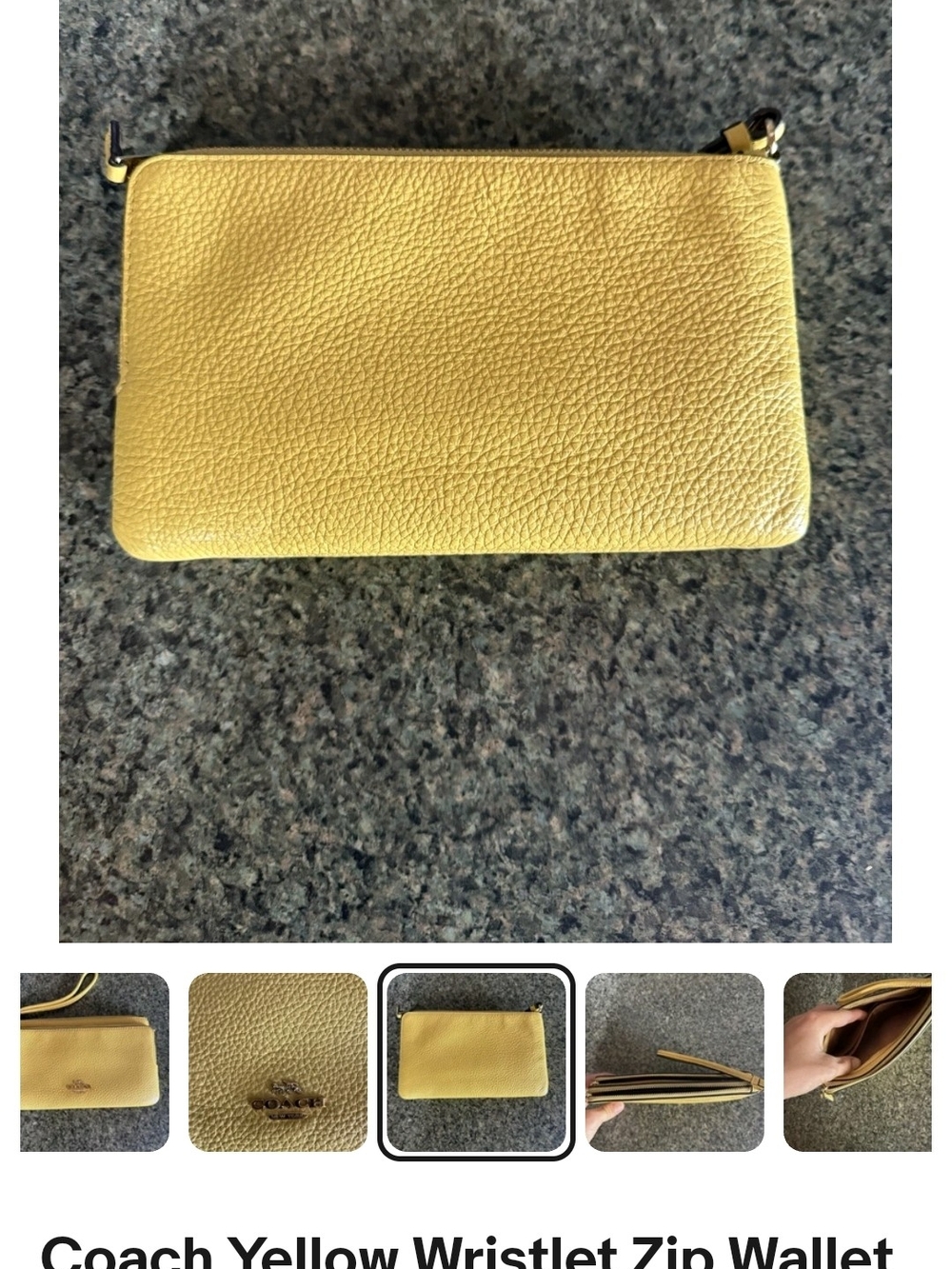 Coach Yellow Pebbled Leather Zip Wallet/Wristlet Accents & Credit Card Slot - Picture 3 of 8